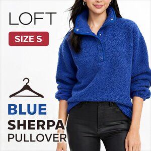 LOFT Royal Blue Sherpa Snap Mock Neck Pullover